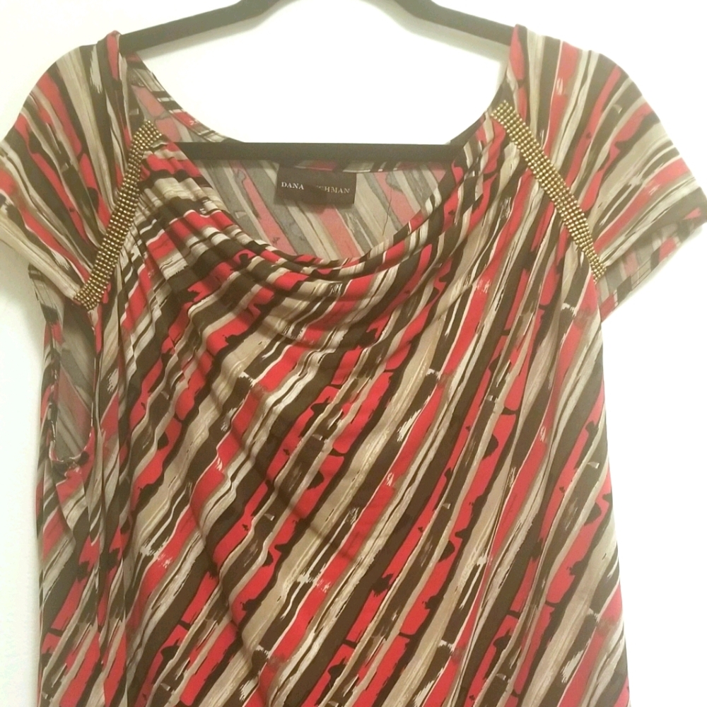 2/$20 Black, Red Striped Polyester Shirt Size XL